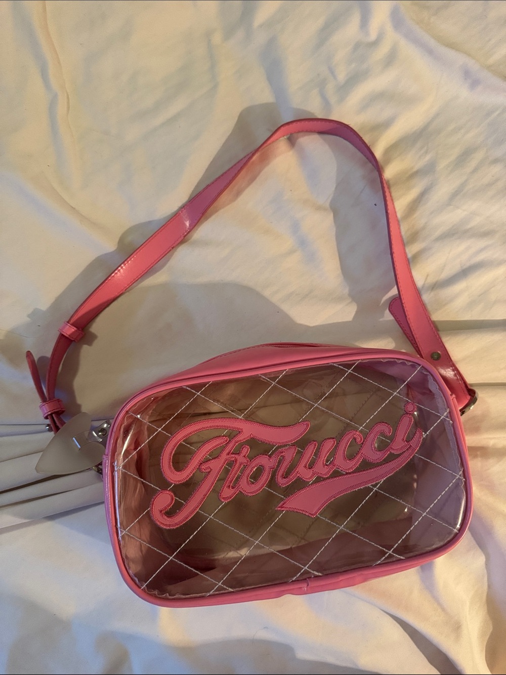 Fiorucci Pink Trim Clear Quilted Crossbody Bag